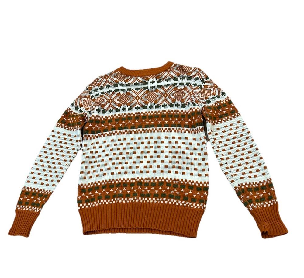 Vintage 70s Fair Isle Sweater XS Rust Cream Nordic Knit Pullover -